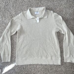 Old Navy Relaxed Fit Polo Sweater in beige Size large Long Sleeve